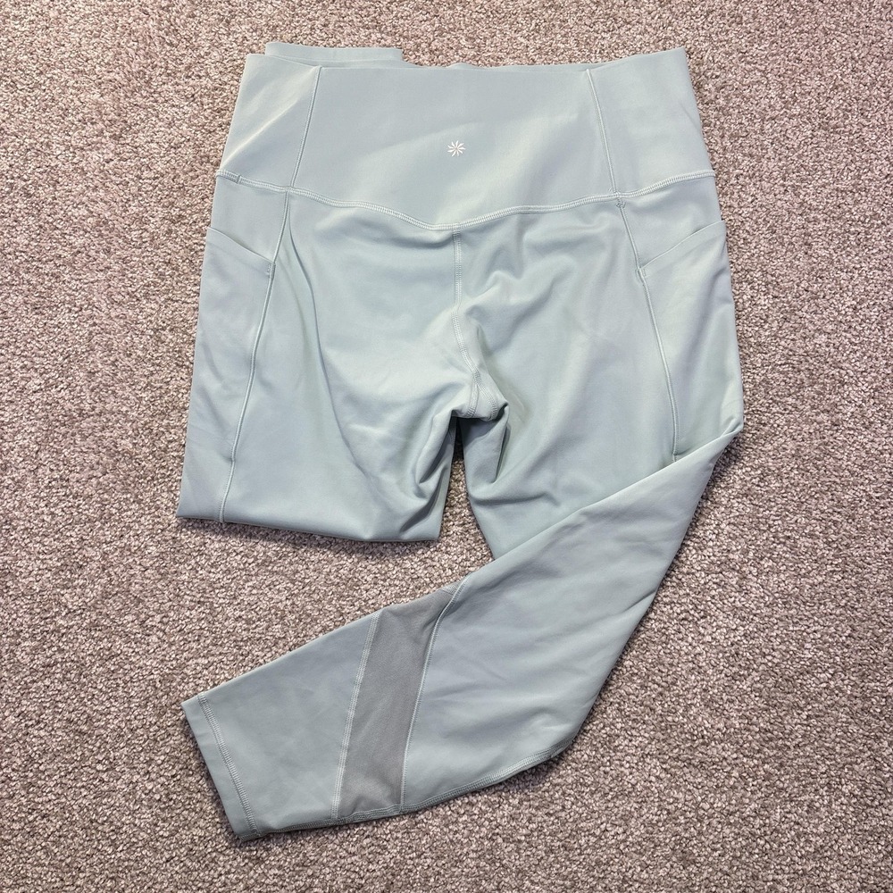 Athleta Leggings Womens Large Blue Salutation Stash Mesh Tight Pockets Yoga
